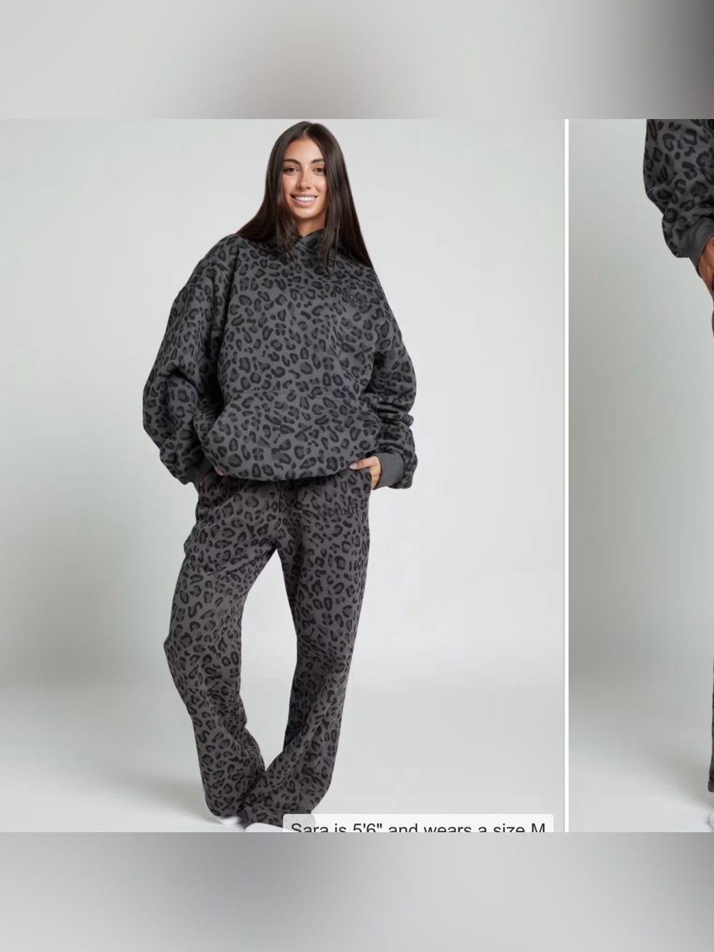 Comfrt Minimalist Panther Leopard Grey Hoodie Straight Leg Set XS Oversized